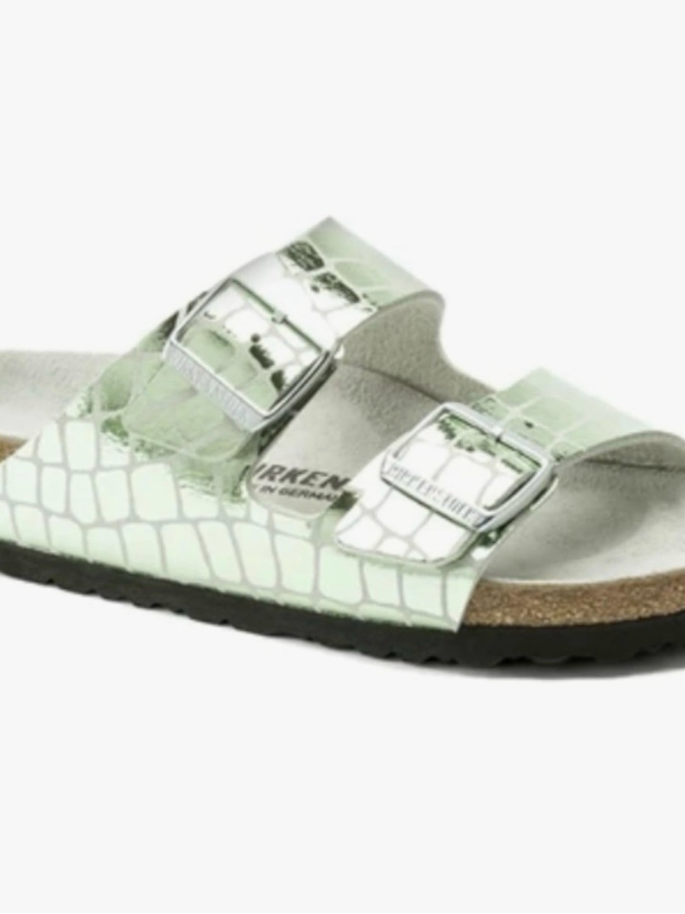 Women’s Birkenstock Arizona “Gator Gleam” mineral/ocean breeze sandals size 9 40